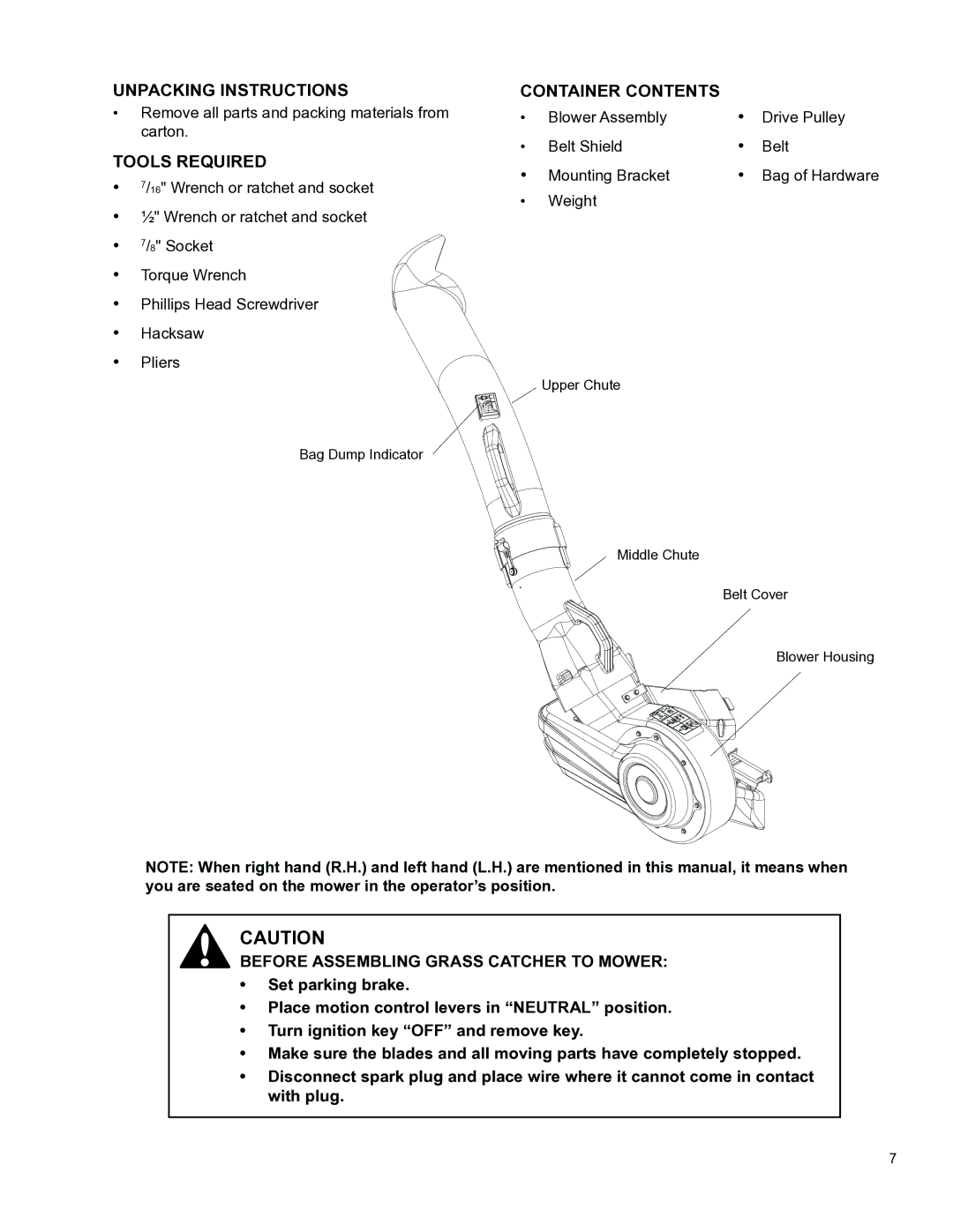 Husqvarna XOUS2009, 2345 XLS manual Unpacking Instructions, Tools Required, Container Contents 