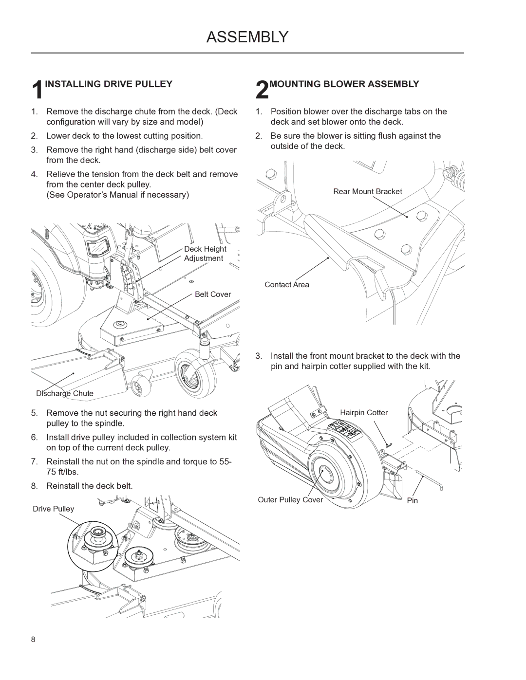 Husqvarna 2345 XLS, XOUS2009 manual 1INSTALLING Drive Pulley, 2MOUNTING Blower Assembly 