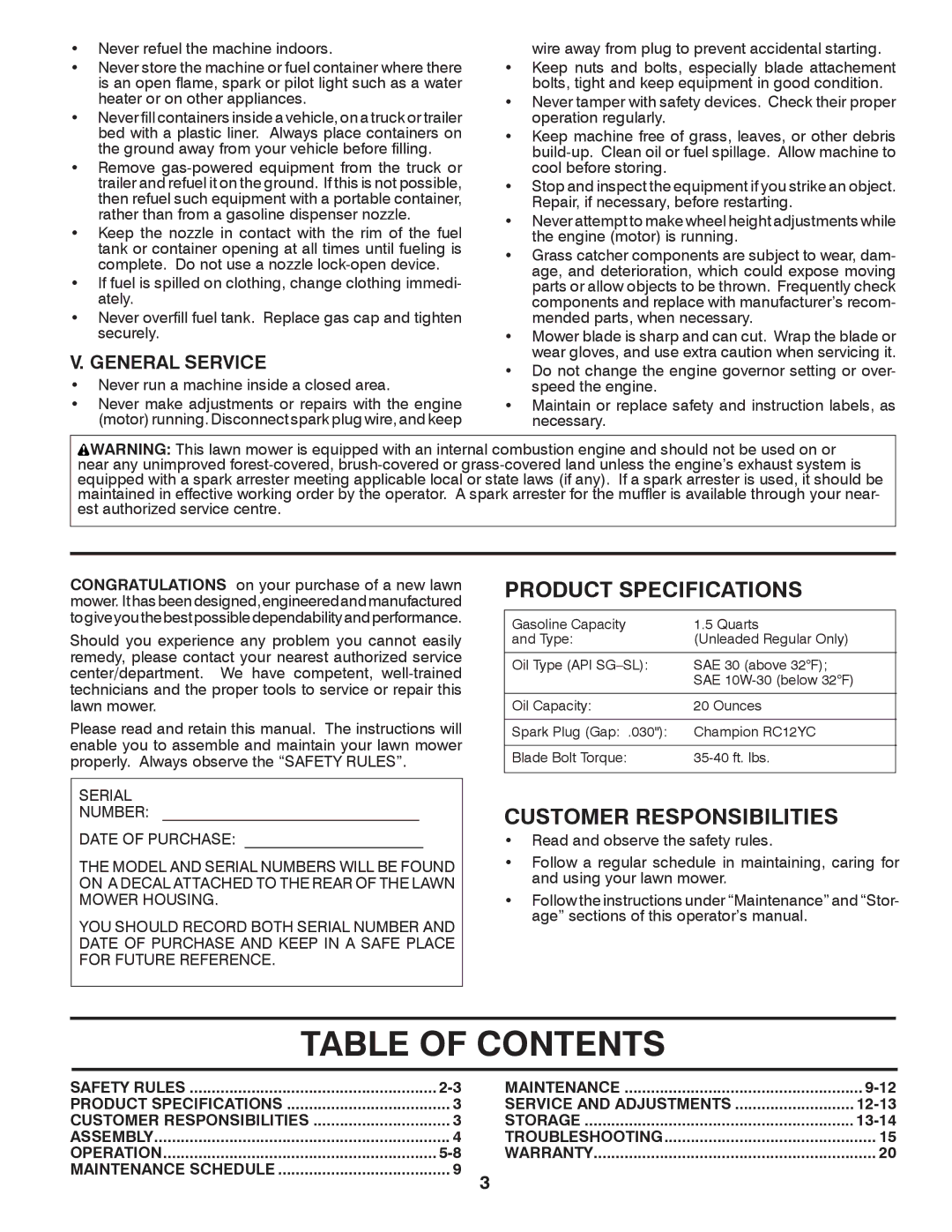 Husqvarna XT722FE owner manual Table of Contents 