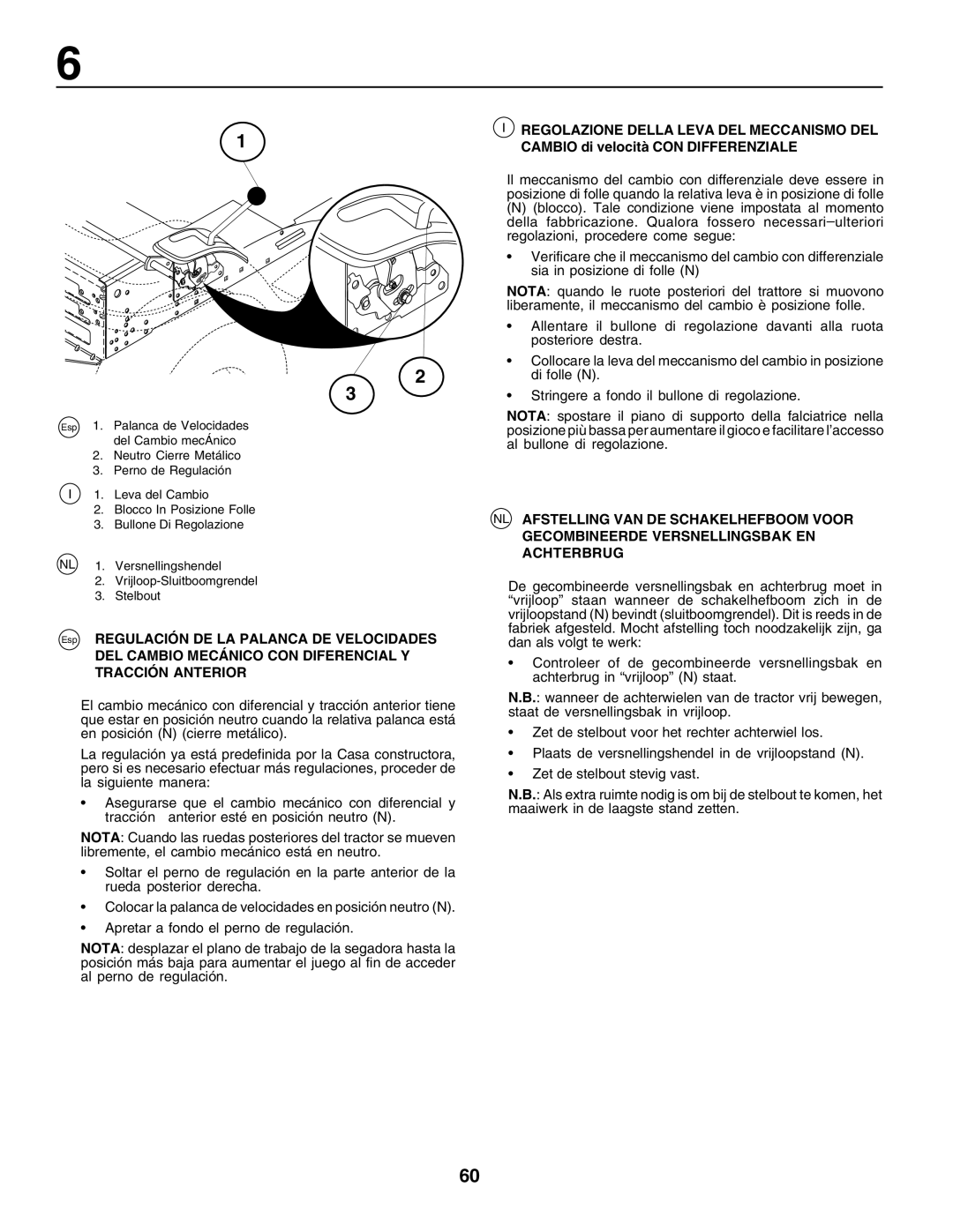 Husqvarna YT155 Esp Regulación DE LA Palanca DE Velocidades, DEL Cambio Mecánico CON Diferencial Y Tracción Anterior 