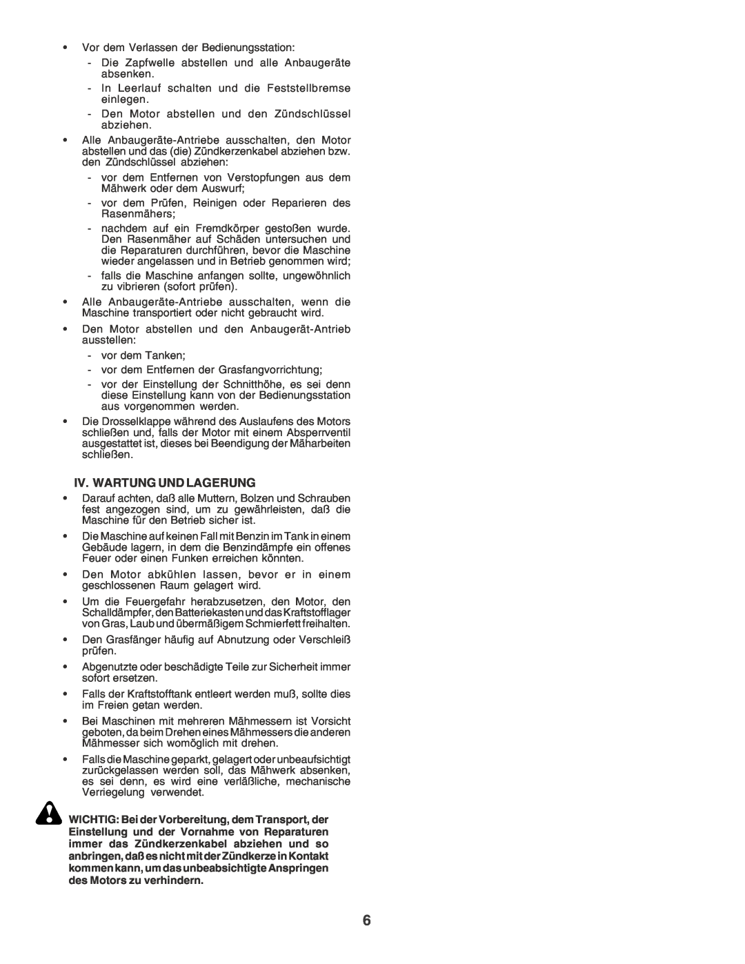 Husqvarna YT155 instruction manual Iv. Wartung Und Lagerung 