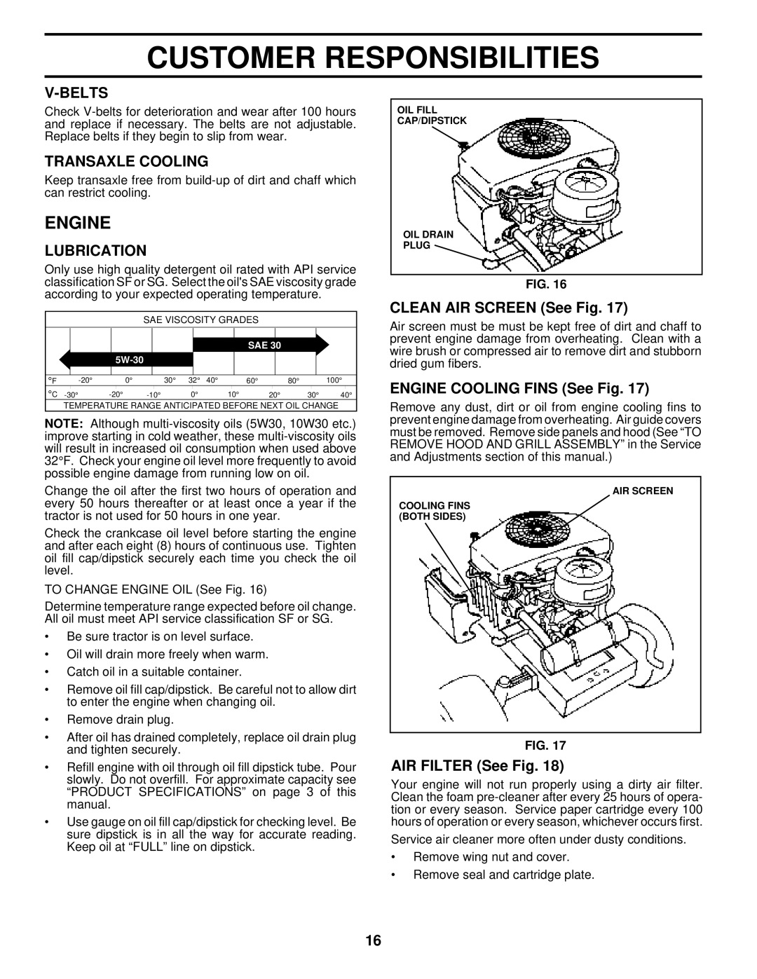 Husqvarna YT180 owner manual Engine, Belts, Transaxle Cooling, Lubrication 