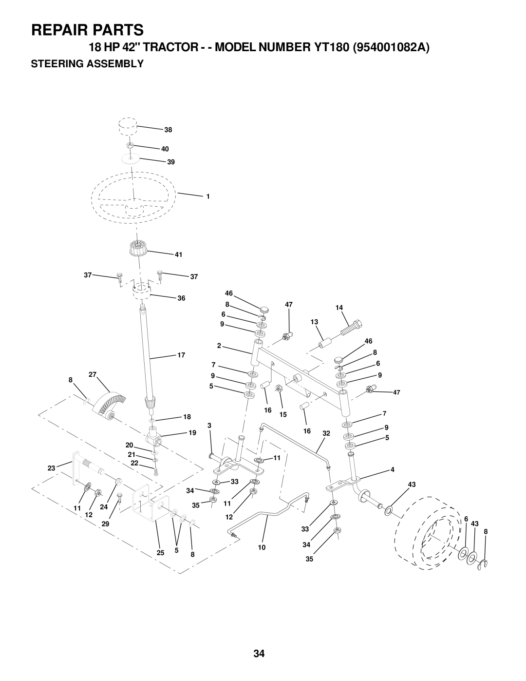 Husqvarna YT180 owner manual Steering Assembly 