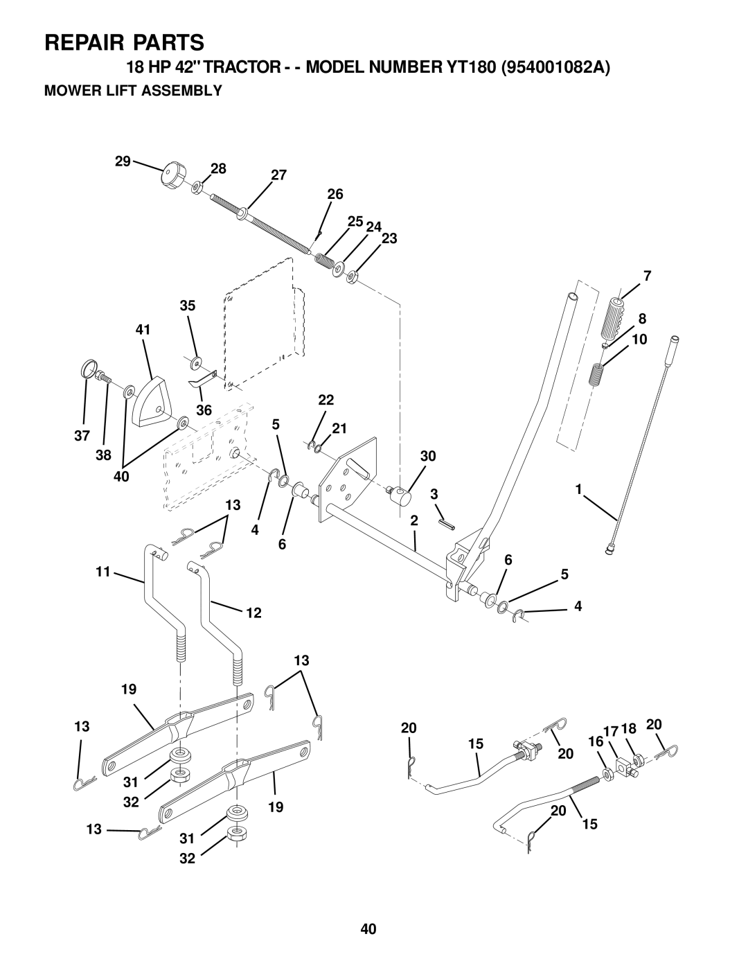 Husqvarna YT180 owner manual Mower Lift Assembly 