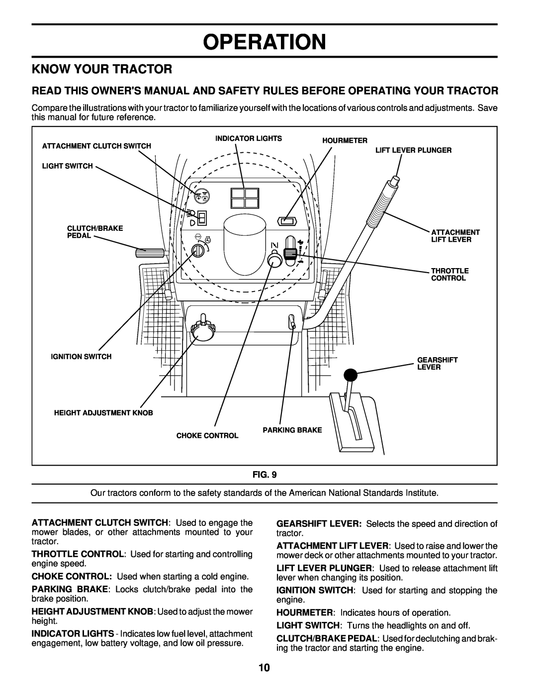 Husqvarna YT180 owner manual Operation, Know Your Tractor 