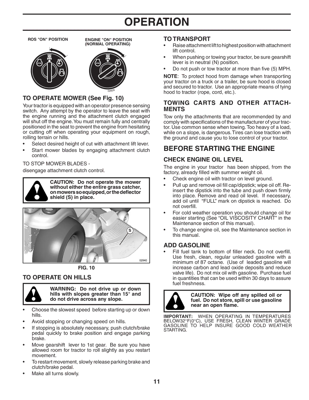 Husqvarna YT1942T owner manual Before Starting the Engine 