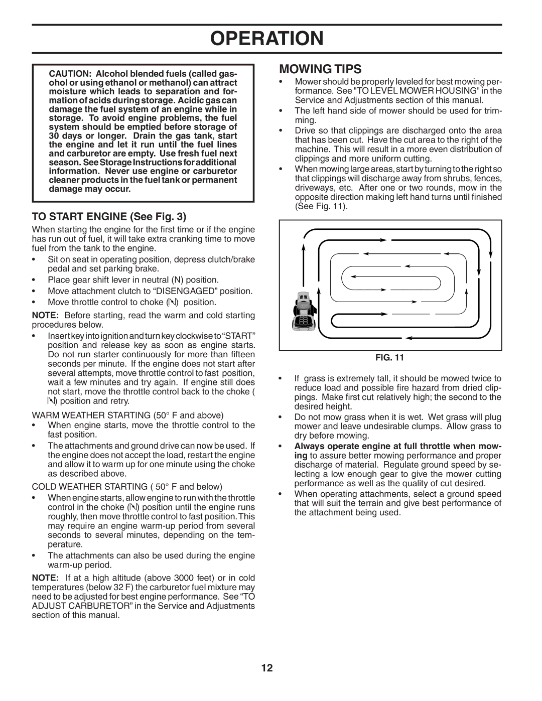 Husqvarna YT1942T owner manual Mowing Tips, To Start Engine See Fig 