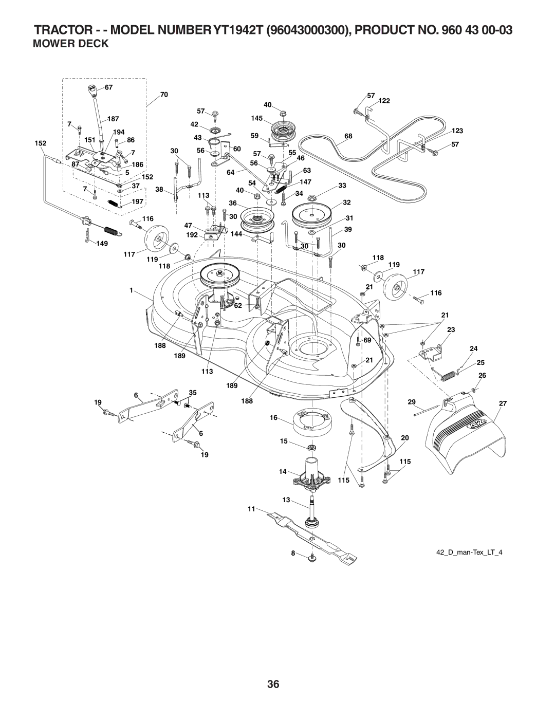 Husqvarna YT1942T owner manual Mower Deck 