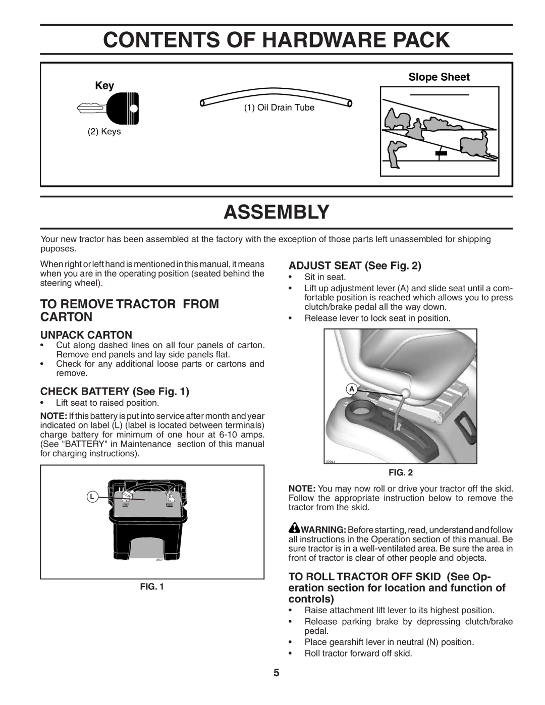 Husqvarna YT1942T owner manual Contents of Hardware Pack 