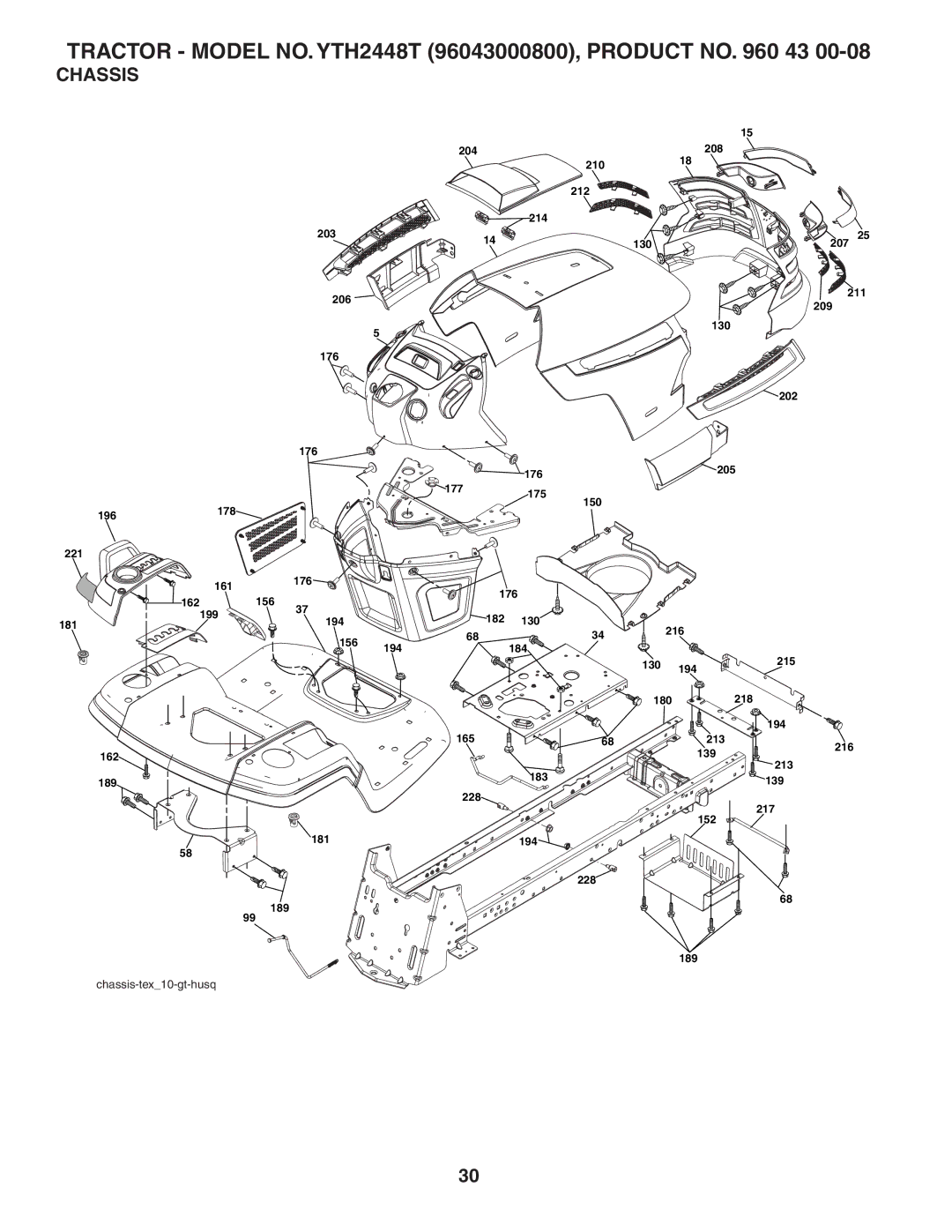 Husqvarna YTH 2448 T owner manual Chassis 