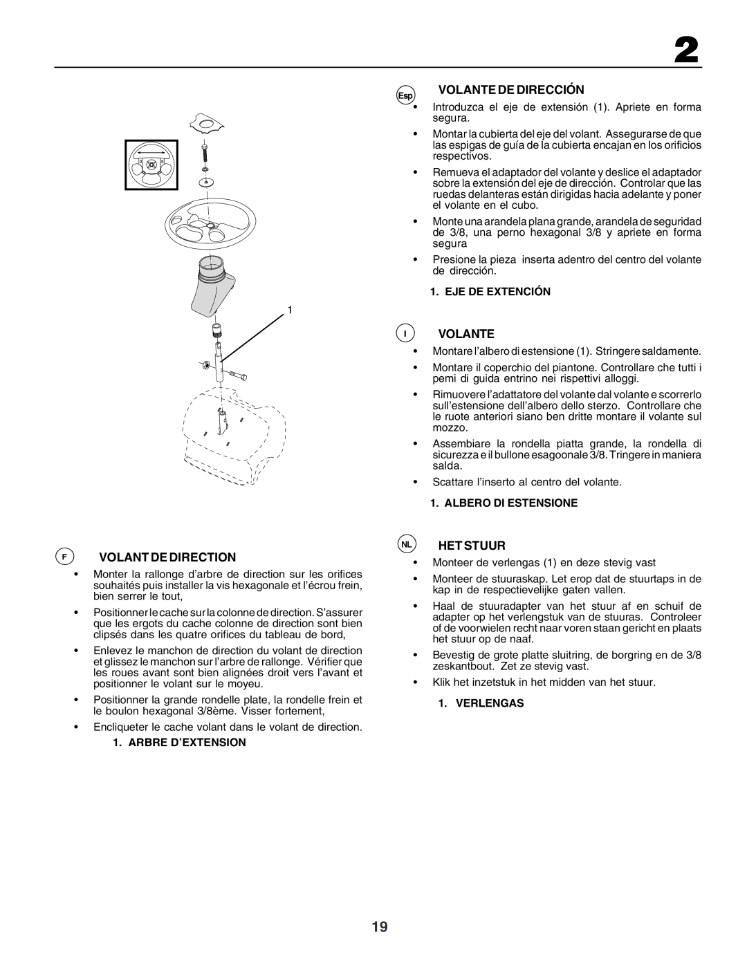 Husqvarna YTH130 instruction manual Volante DE Dirección Volant DE Direction, NL HET Stuur 