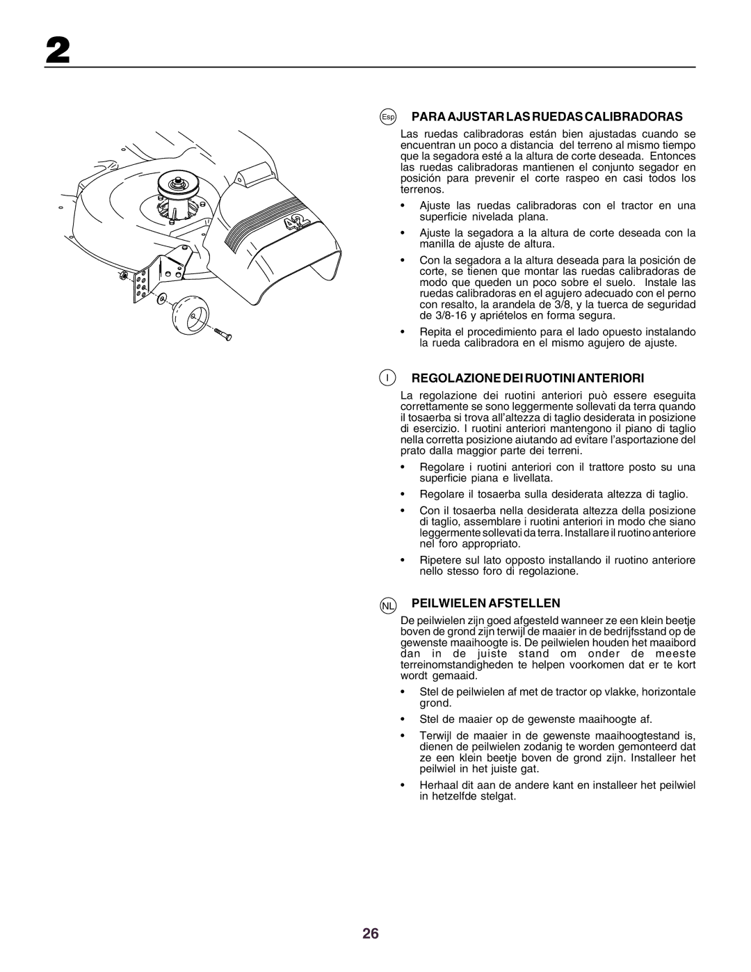 Husqvarna YTH130 Esp Para Ajustar LAS Ruedas Calibradoras, Regolazione DEI Ruotini Anteriori, NL Peilwielen Afstellen 