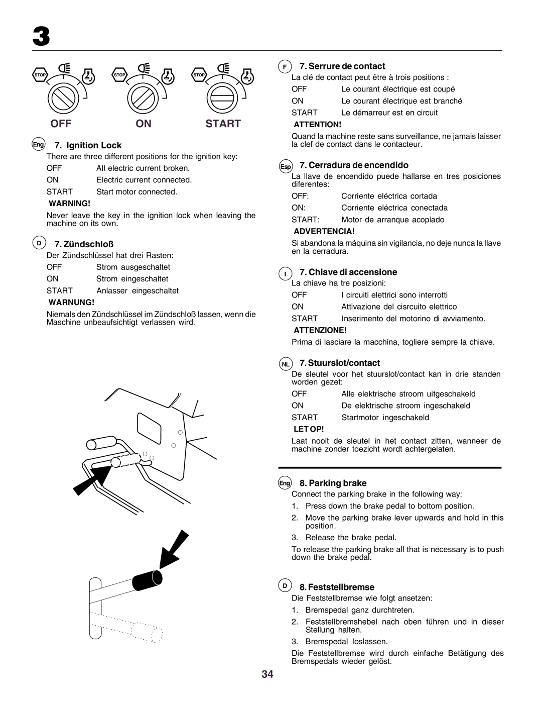 Husqvarna YTH130 Eng 7. Ignition Lock, Zündschloß, Serrure de contact, Esp 7. Cerradura de encendido, Chiave di accensione 