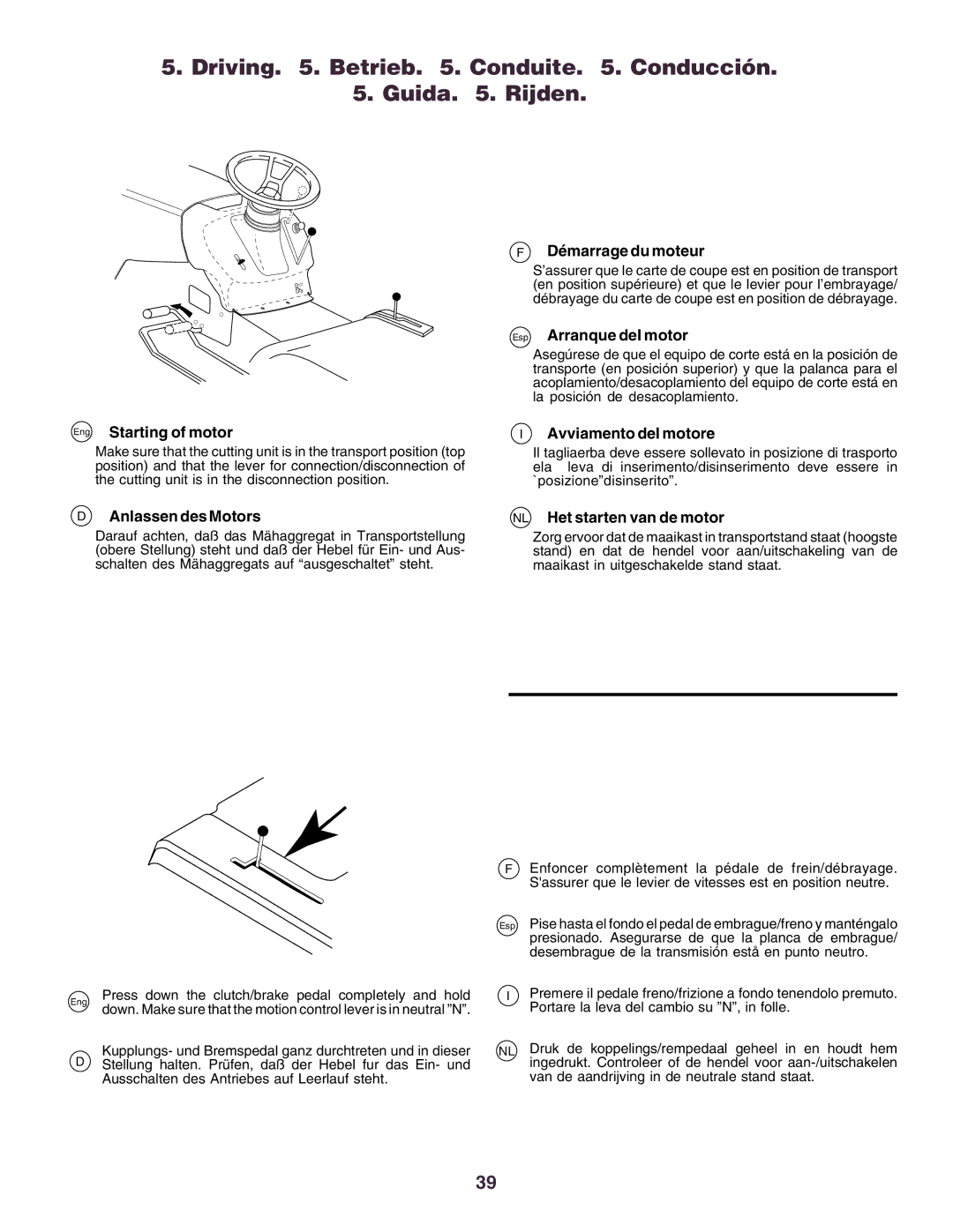 Husqvarna YTH130 instruction manual Driving . Betrieb . Conduite . Conducción Guida . Rijden 