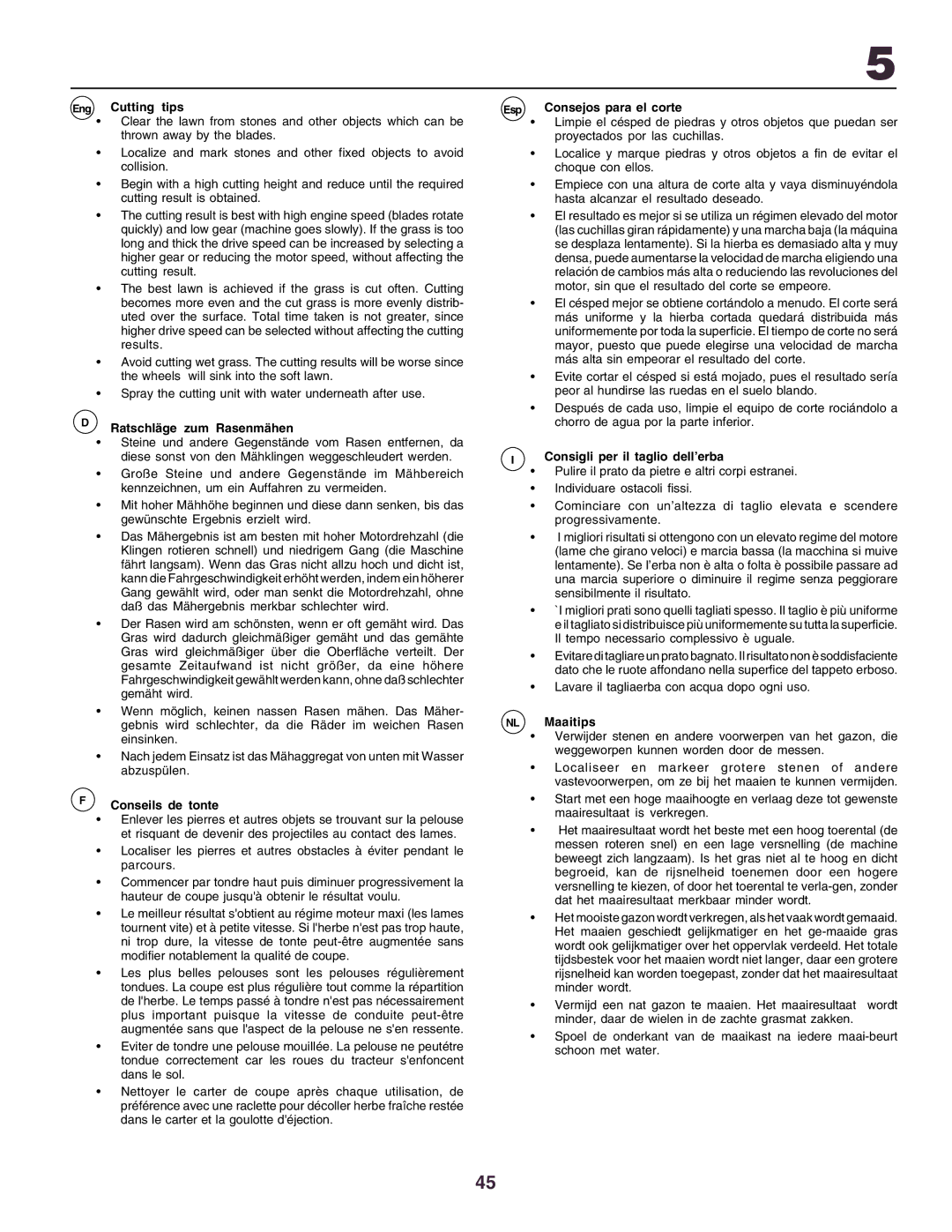 Husqvarna YTH130 instruction manual Eng Cutting tips 