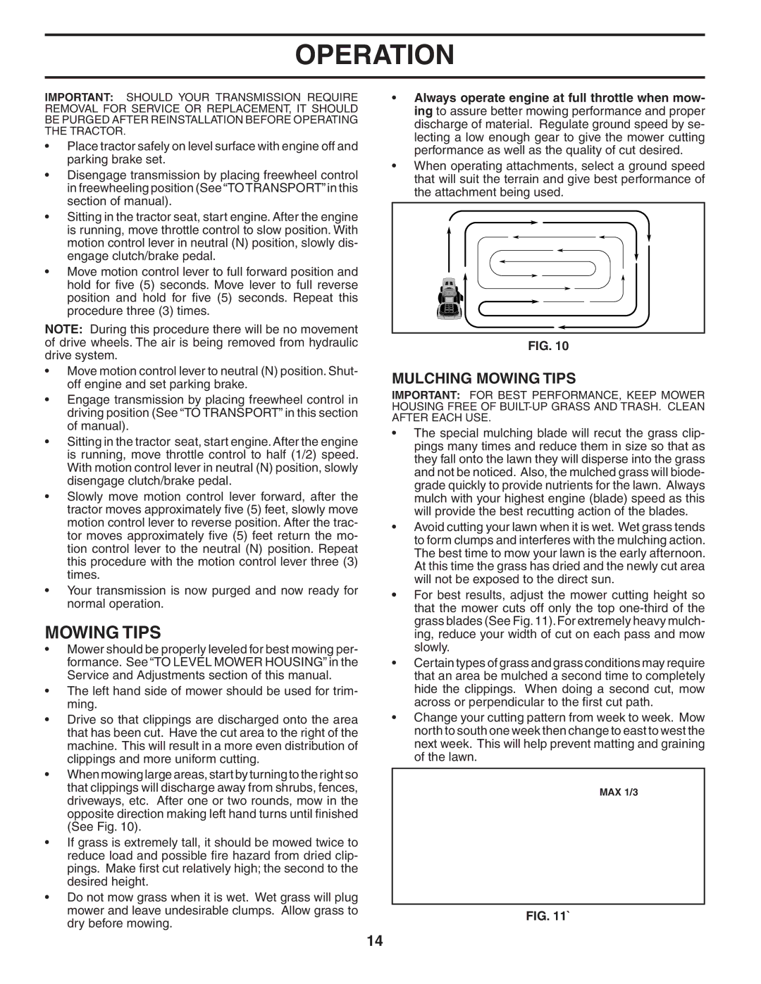 Husqvarna YTH1342XP owner manual Mulching Mowing Tips 