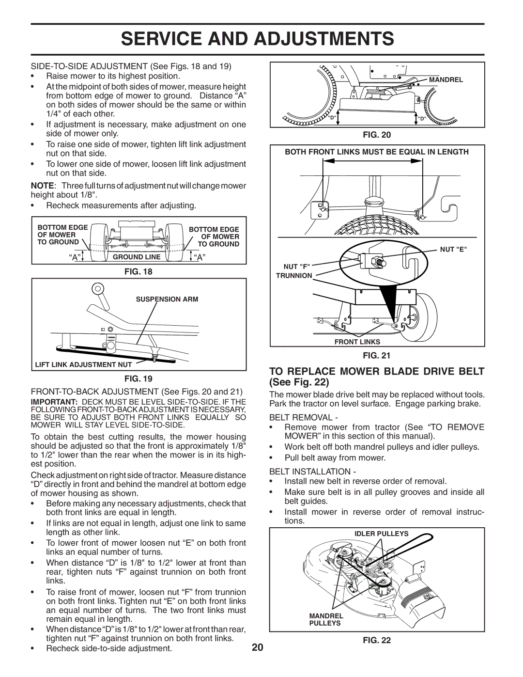 Husqvarna YTH1342XP owner manual To Replace Mower Blade Drive Belt See Fig, Belt Removal, Belt Installation 