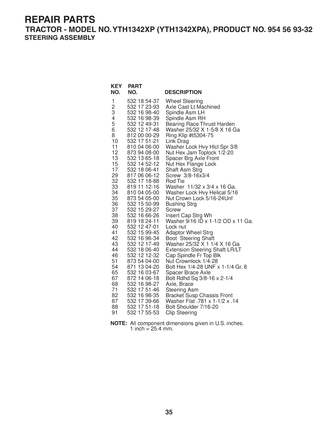 Husqvarna YTH1342XP owner manual 532 18 Wheel Steering 