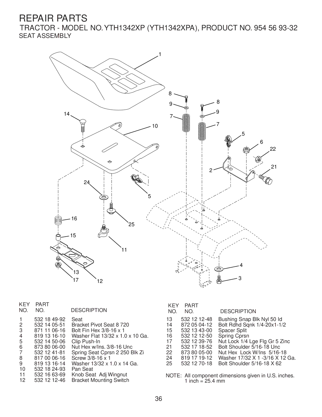 Husqvarna YTH1342XP owner manual Seat Assembly, 532 18 Seat 