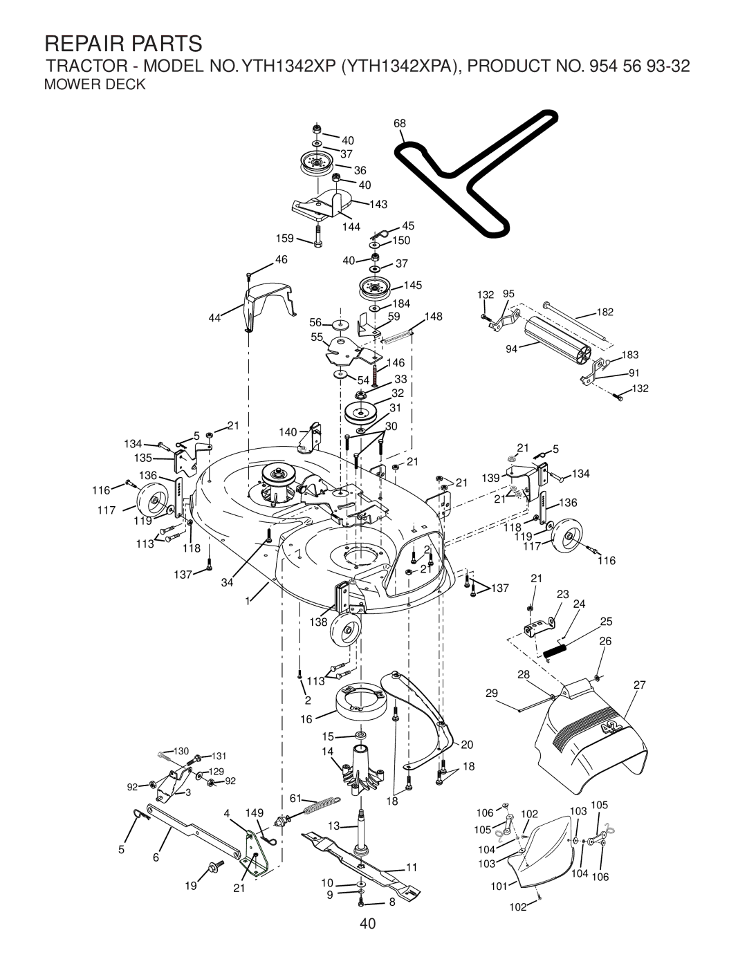 Husqvarna YTH1342XP owner manual Mower Deck 