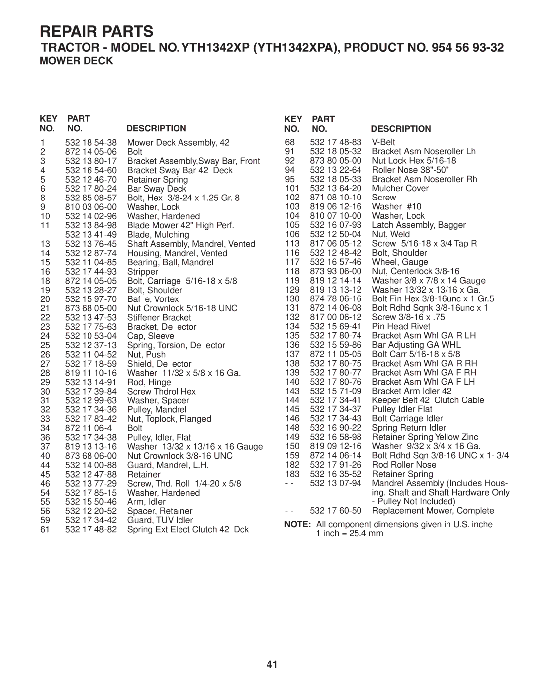 Husqvarna YTH1342XP owner manual 532 17 Belt 