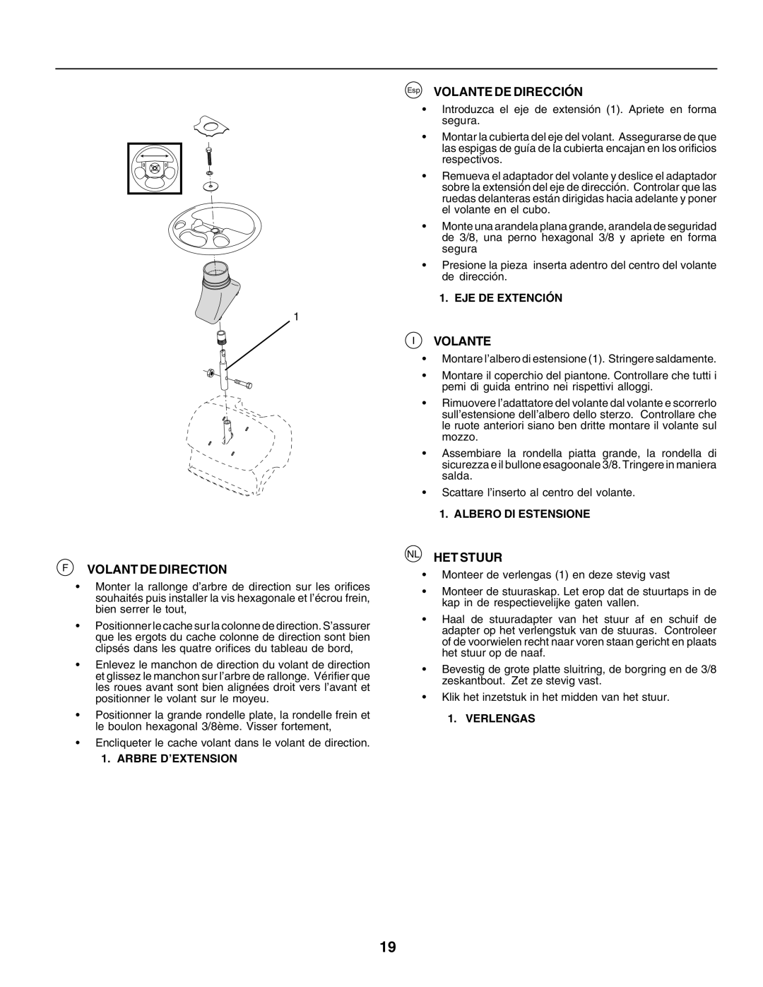 Husqvarna YTH135 instruction manual Volant DE Direction, Esp Volante DE Dirección, NL HET Stuur 