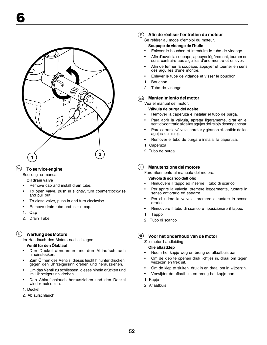 Husqvarna YTH135 instruction manual Afin de réaliser l’entretien du moteur, Esp Mantenimiento del motor, Wartung des Motors 