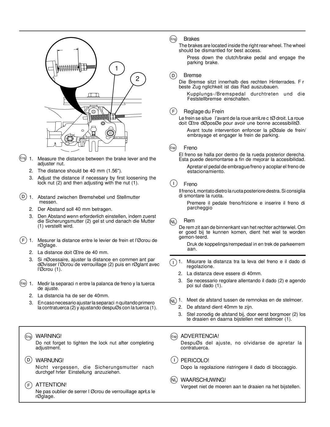 Husqvarna YTH135 instruction manual Warnung Pericolo 