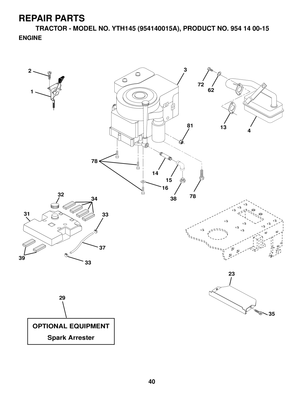 Husqvarna YTH145 owner manual Engine 