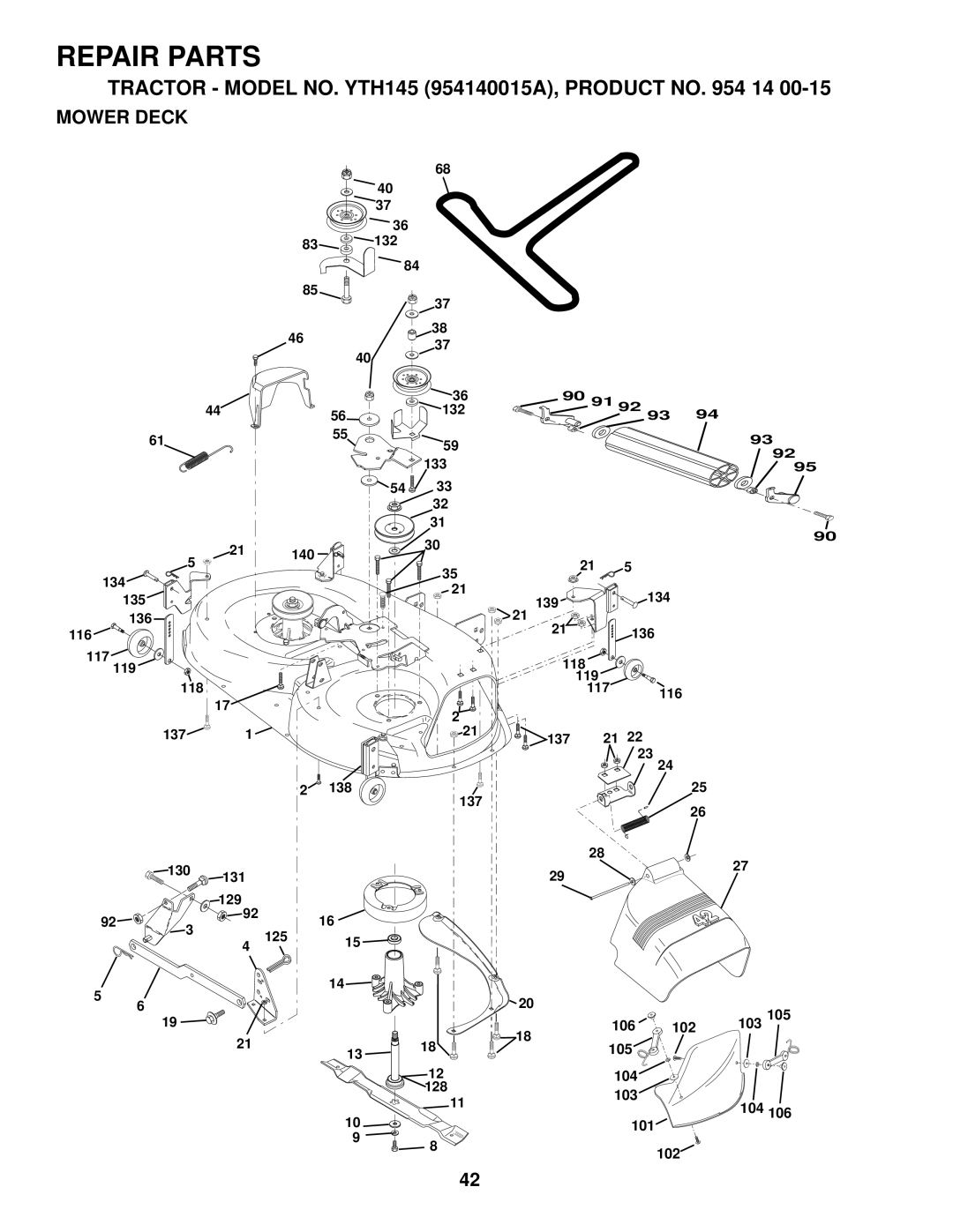 Husqvarna YTH145 owner manual Mower Deck 