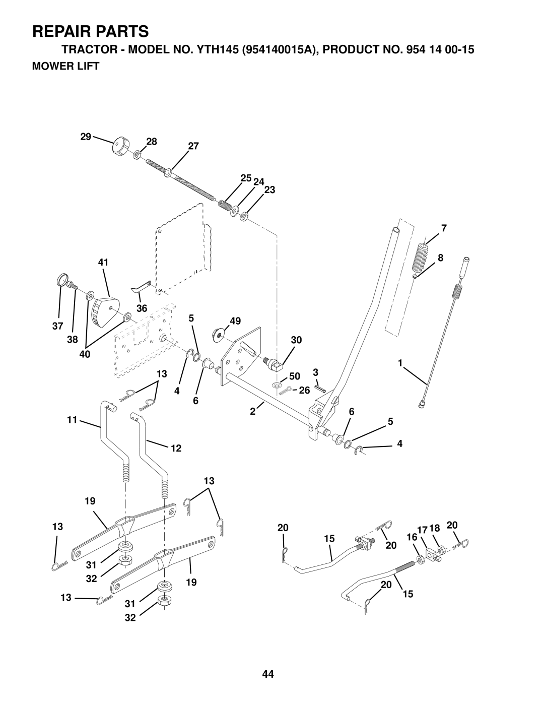 Husqvarna YTH145 owner manual Mower Lift 