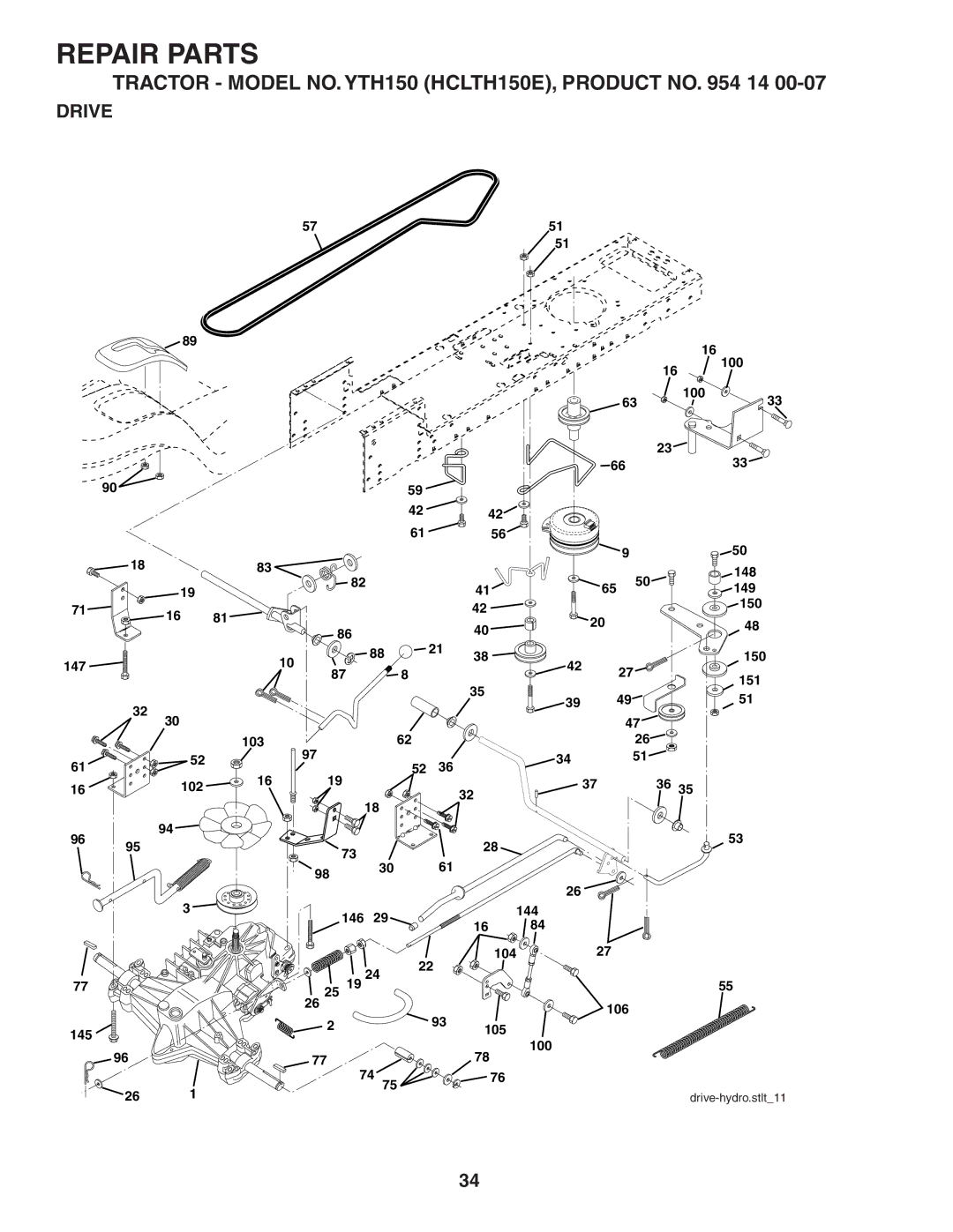 Husqvarna YTH150 owner manual Repair Parts 