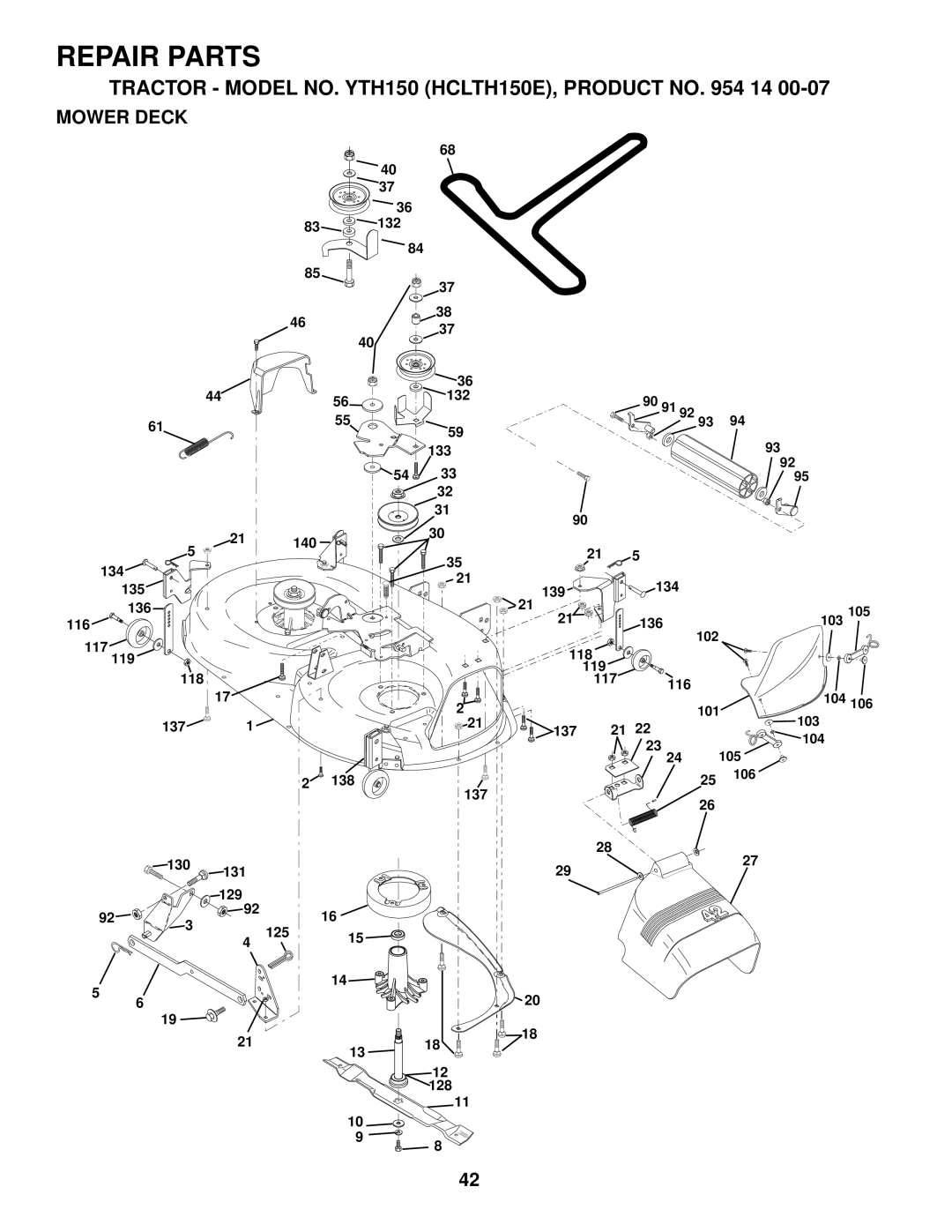 Husqvarna YTH150 owner manual Mower Deck 