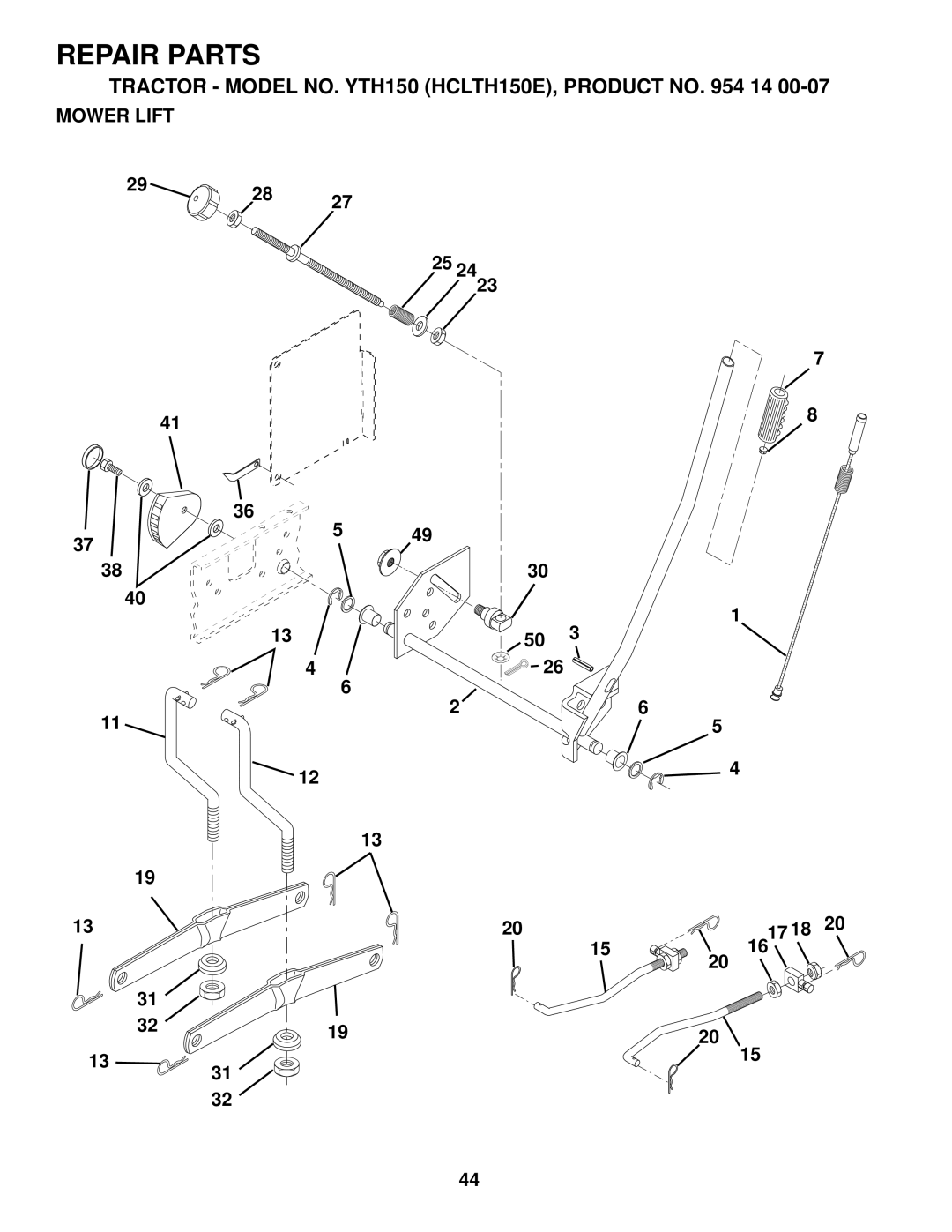 Husqvarna YTH150 owner manual Mower Lift, 25 24 