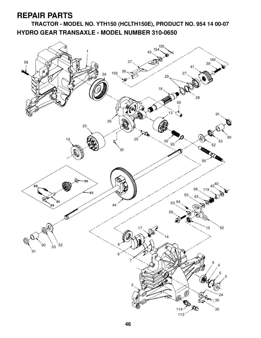 Husqvarna YTH150 owner manual Hydro Gear Transaxle Model Number 