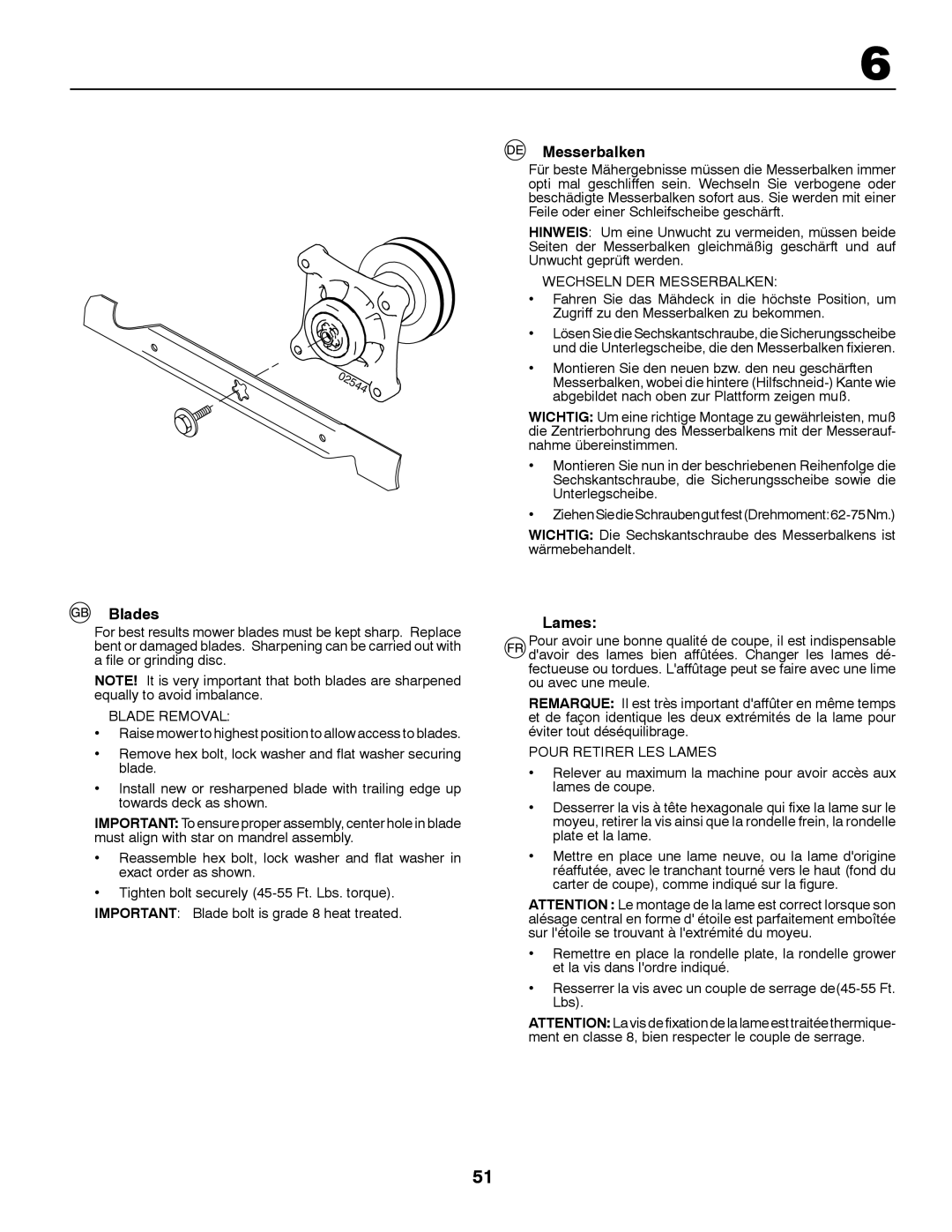 Husqvarna YTH150TWIN instruction manual Blades, Messerbalken, Lames 