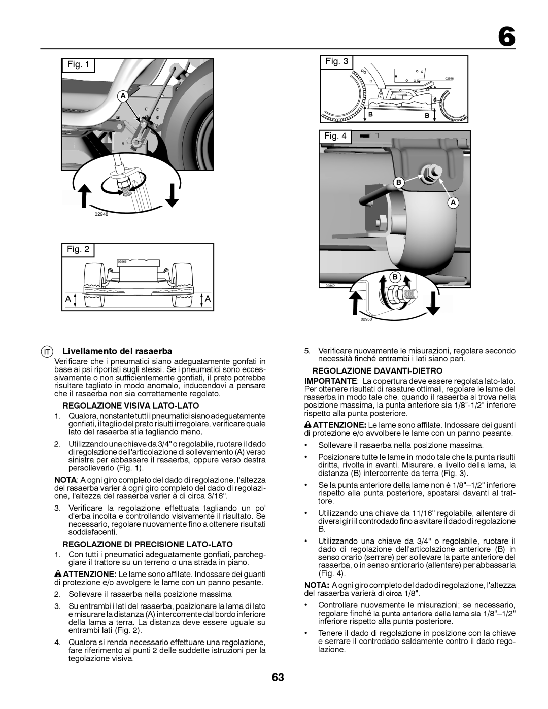 Husqvarna YTH150TWIN Livellamento del rasaerba, Regolazione Visiva LATO-LATO, Regolazione DI Precisione LATO-LATO 