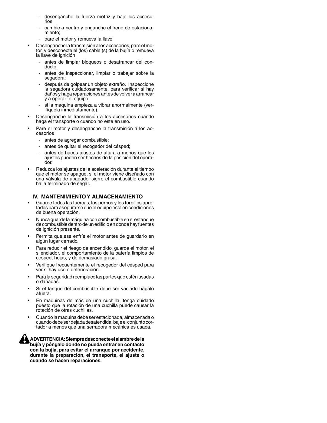 Husqvarna YTH150XP instruction manual IV. Mantenimiento Y Almacenamiento 