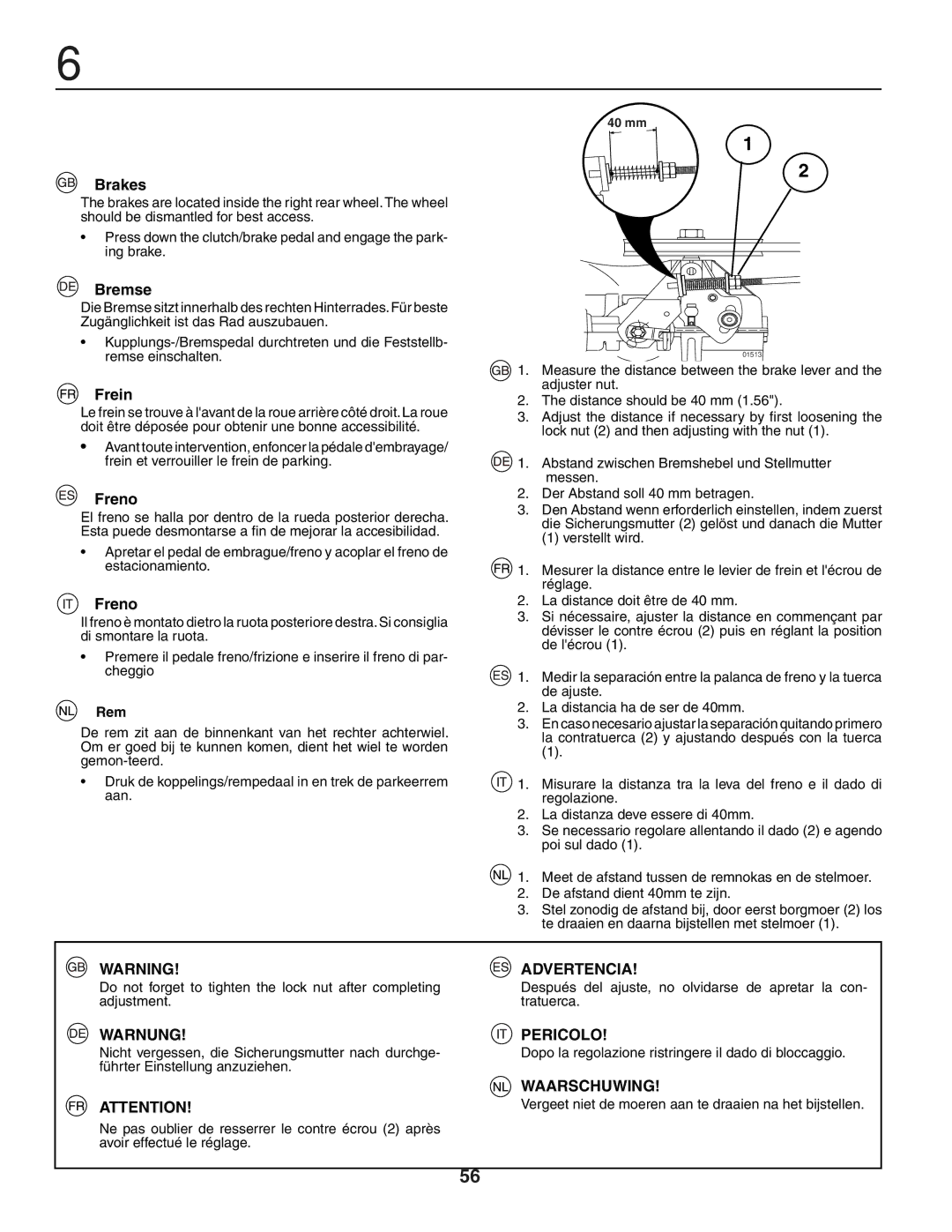 Husqvarna YTH150XP instruction manual Brakes, Bremse, Frein, Freno, Rem 