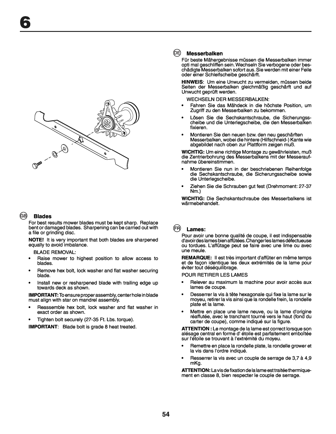 Husqvarna YTH150XP instruction manual Blades, Messerbalken, Lames 