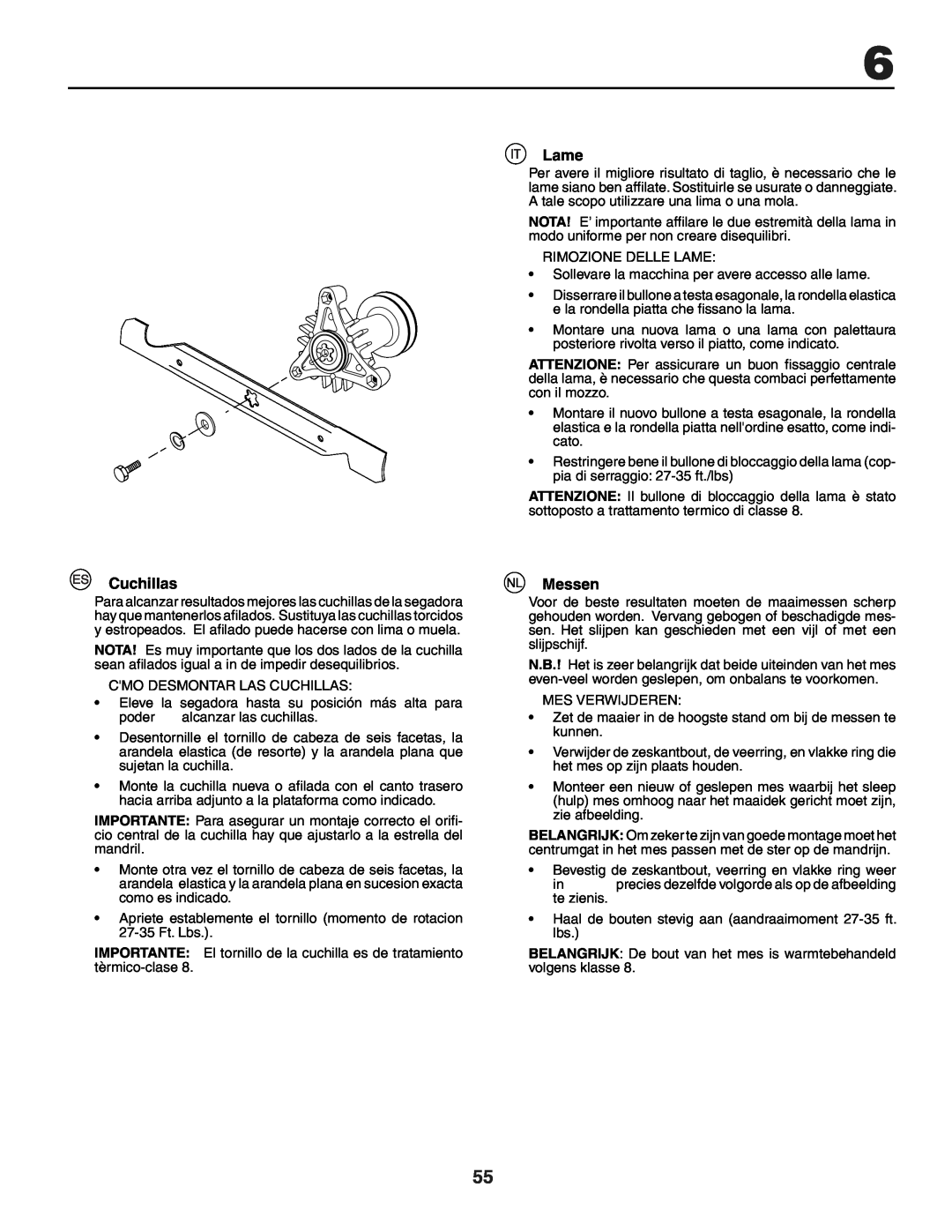 Husqvarna YTH150XP instruction manual Cuchillas, Lame, Messen 