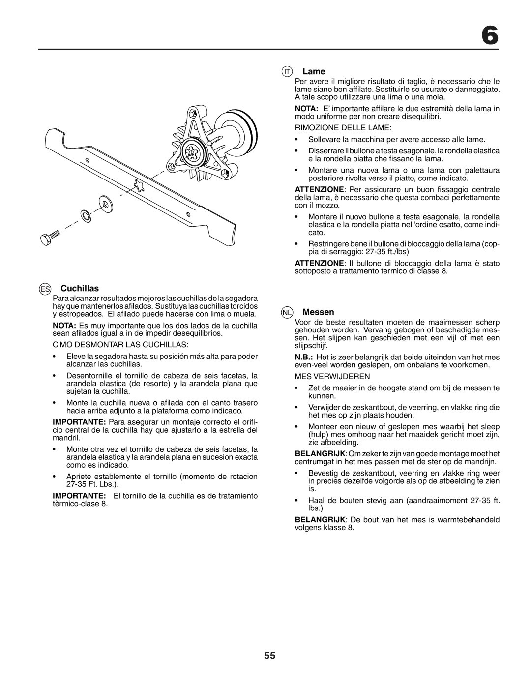 Husqvarna YTH151 instruction manual Cuchillas, Lame, Messen 