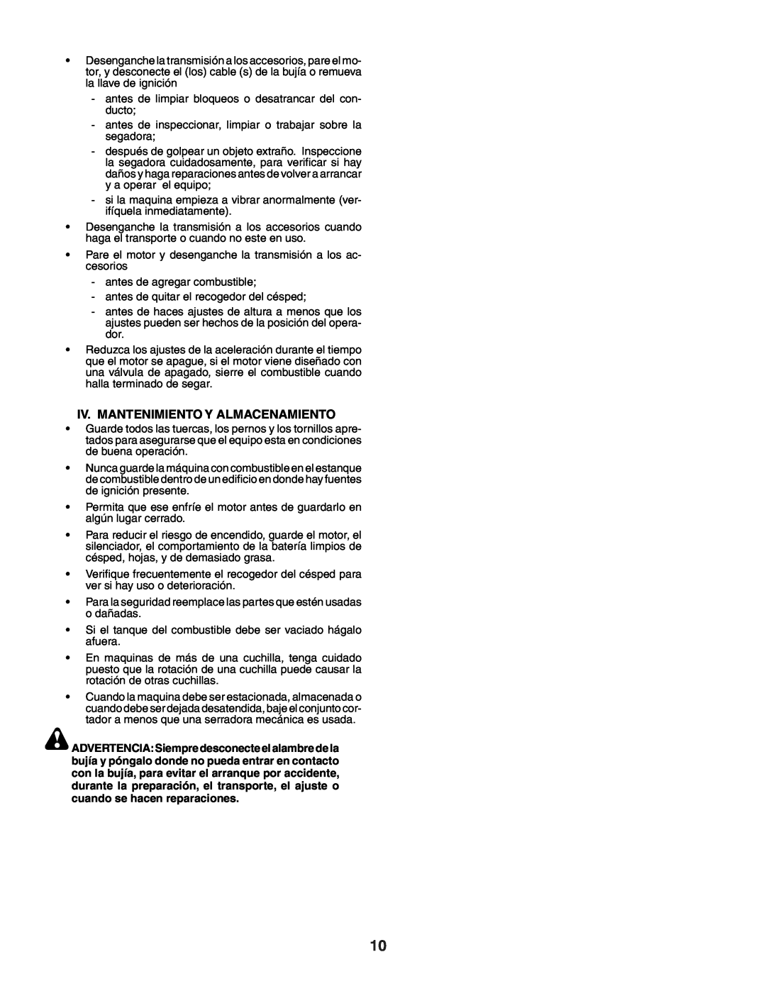 Husqvarna YTH151 instruction manual Iv. Mantenimiento Y Almacenamiento 