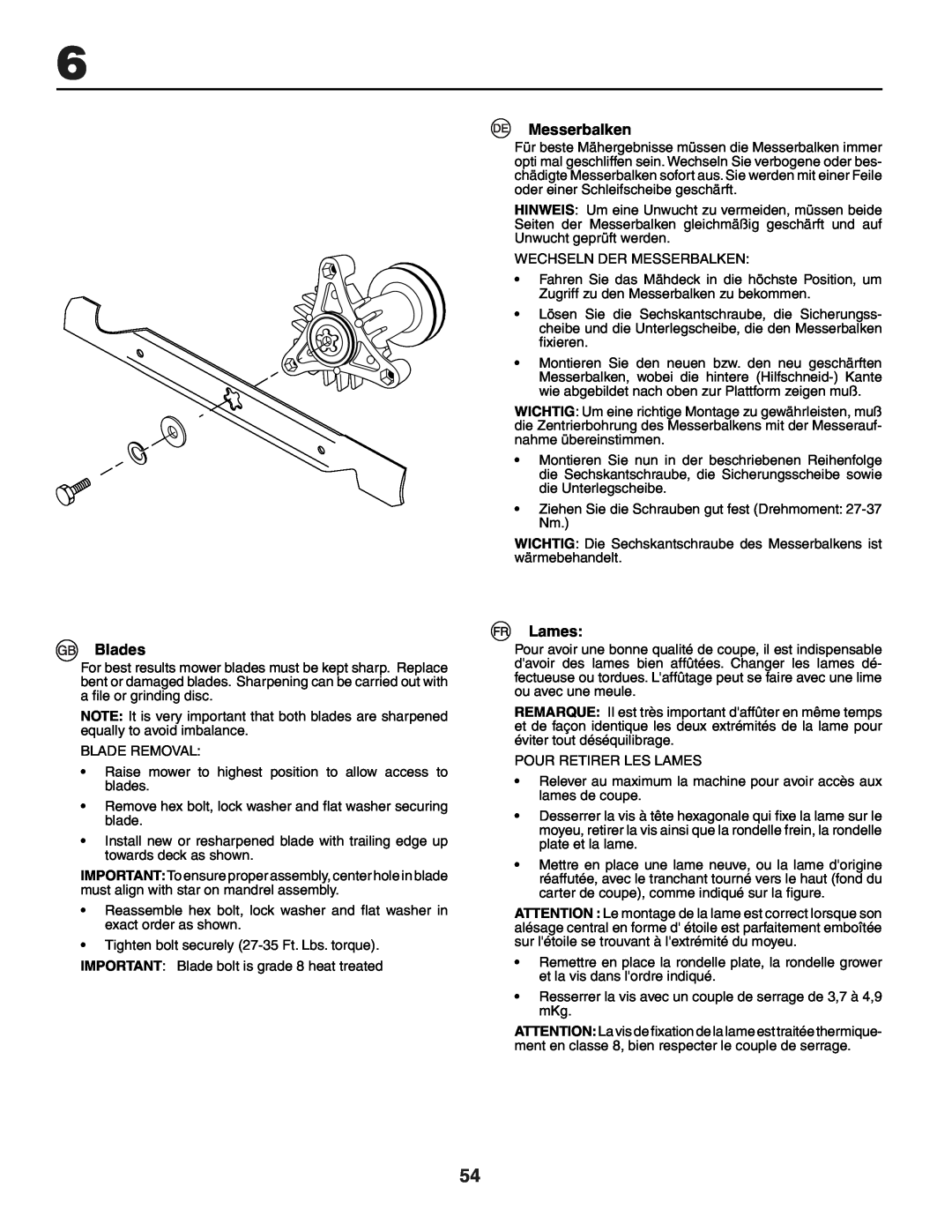 Husqvarna YTH151 instruction manual Blades, Messerbalken, Lames 