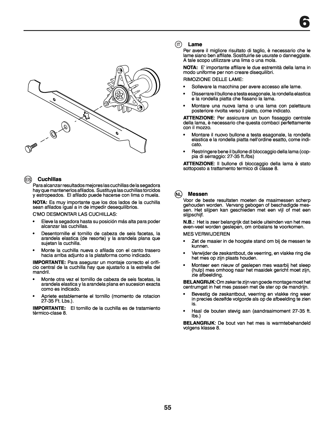 Husqvarna YTH151 instruction manual Cuchillas, Lame, Messen 