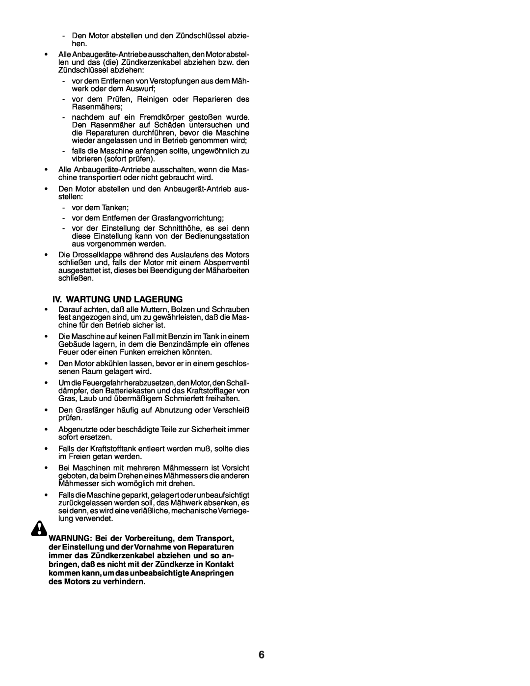 Husqvarna YTH151 instruction manual Iv. Wartung Und Lagerung 
