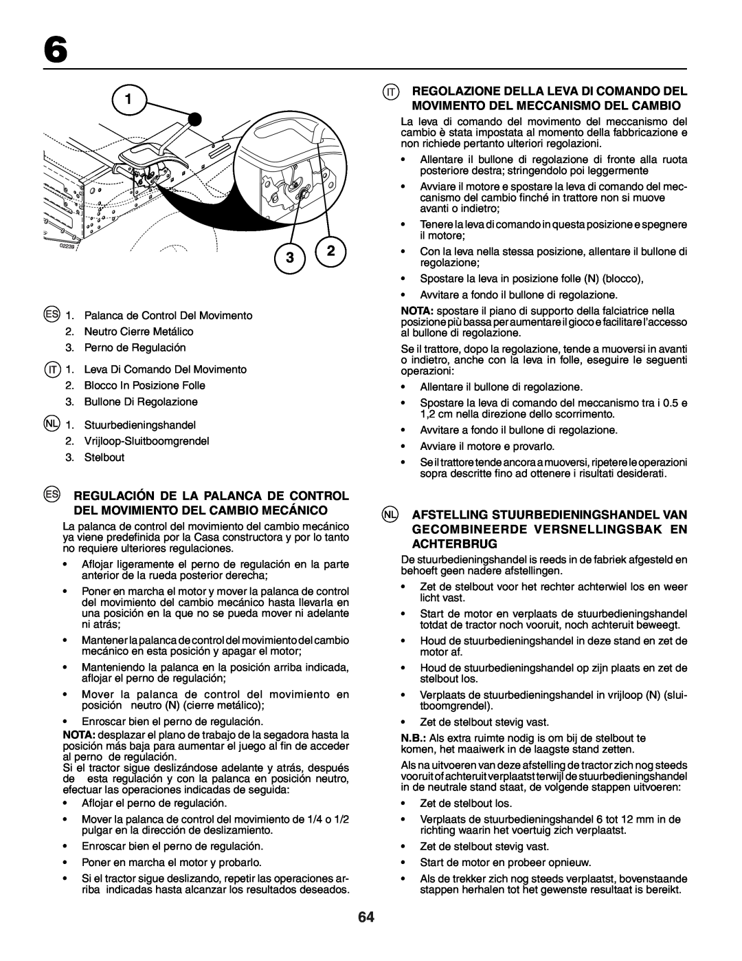 Husqvarna YTH151 instruction manual Regulación De La Palanca De Control Del Movimiento Del Cambio Mecánico 