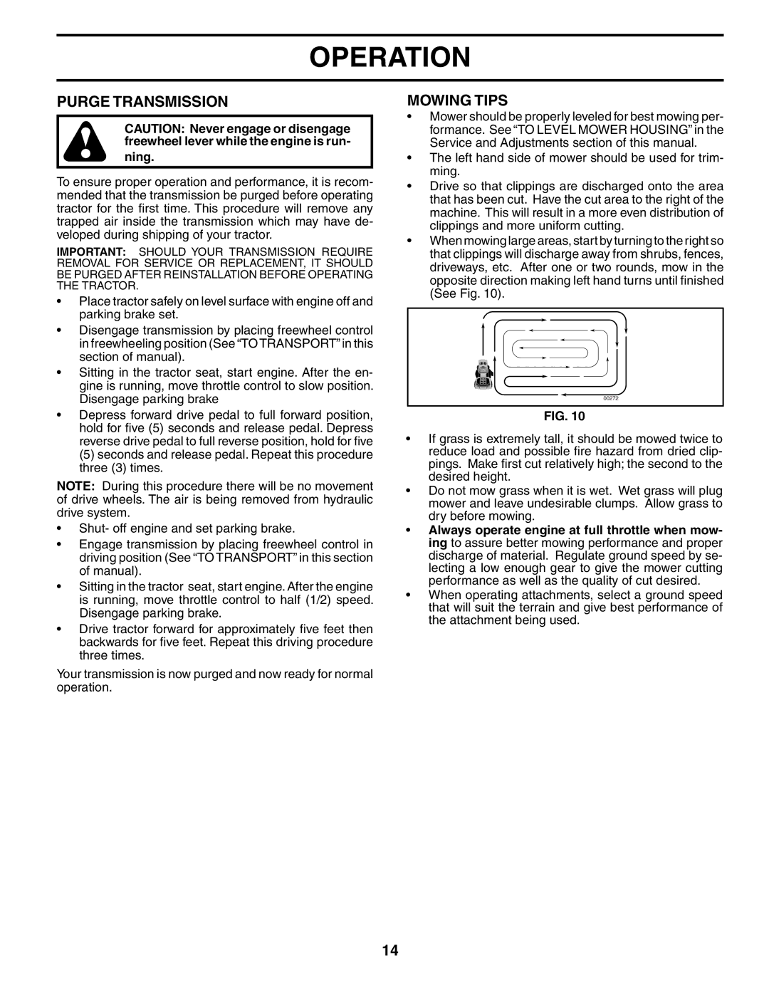 Husqvarna YTH1542XP owner manual Purge Transmission, Mowing Tips 