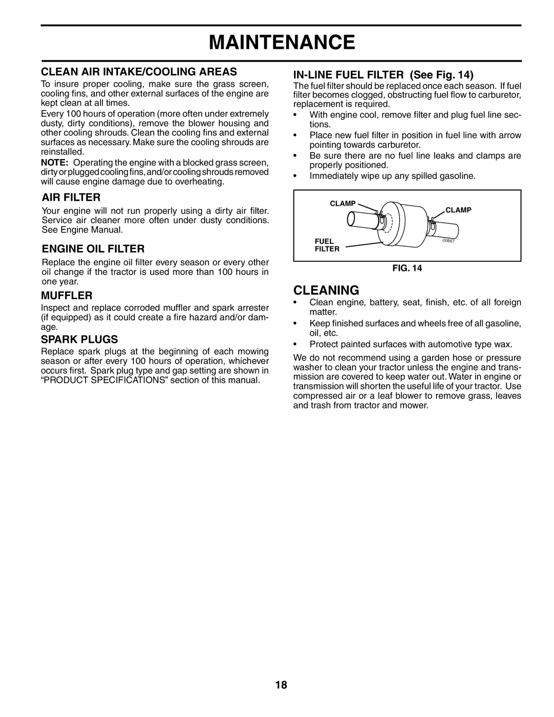 Husqvarna YTH1542XP owner manual Cleaning 