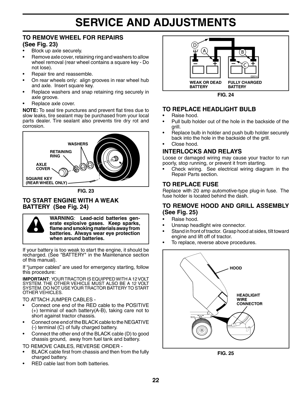 Husqvarna YTH1542XP owner manual To Replace Headlight Bulb, Interlocks and Relays, To Replace Fuse 